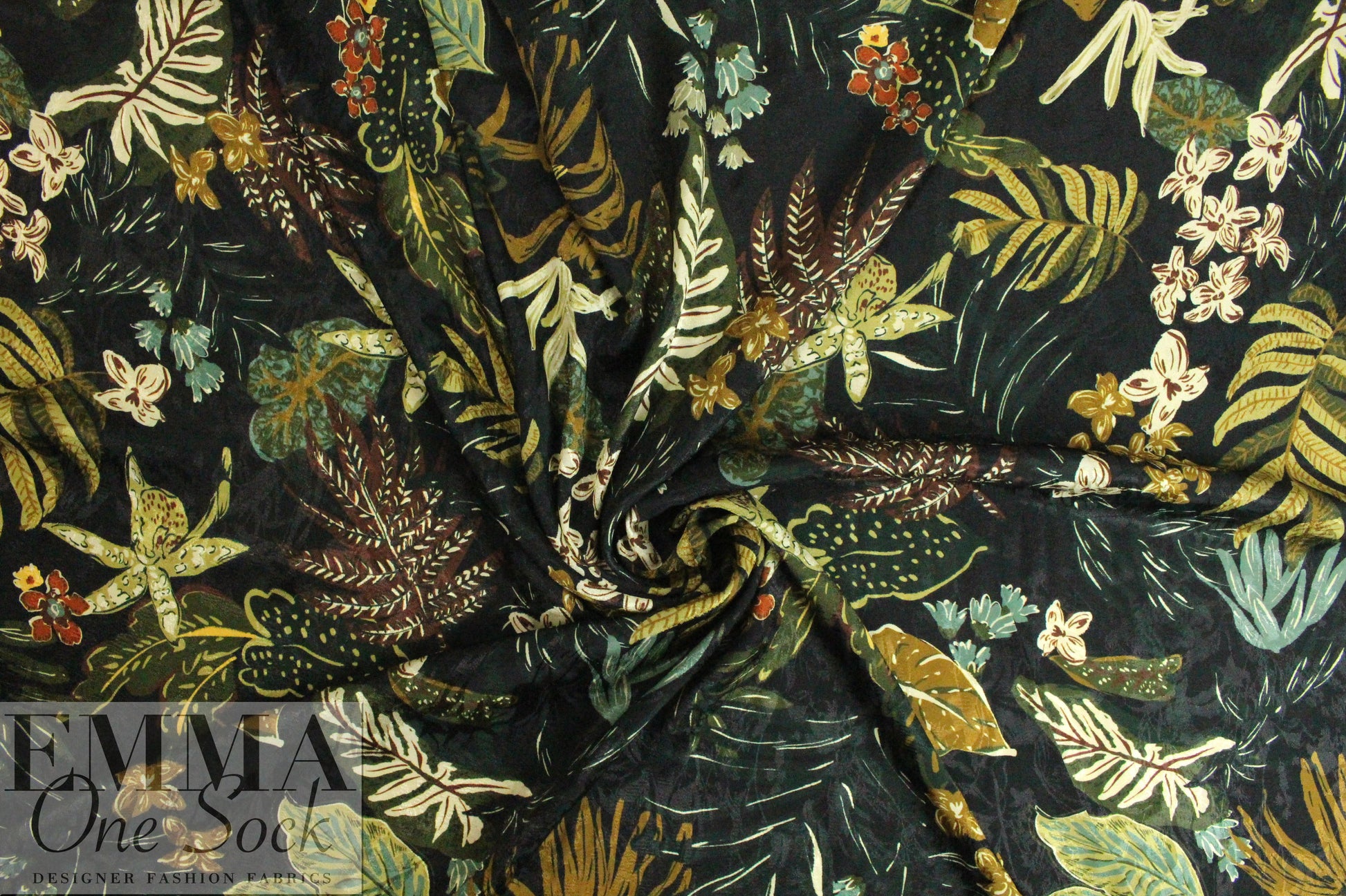 Italian botanical printed viscose jacquard