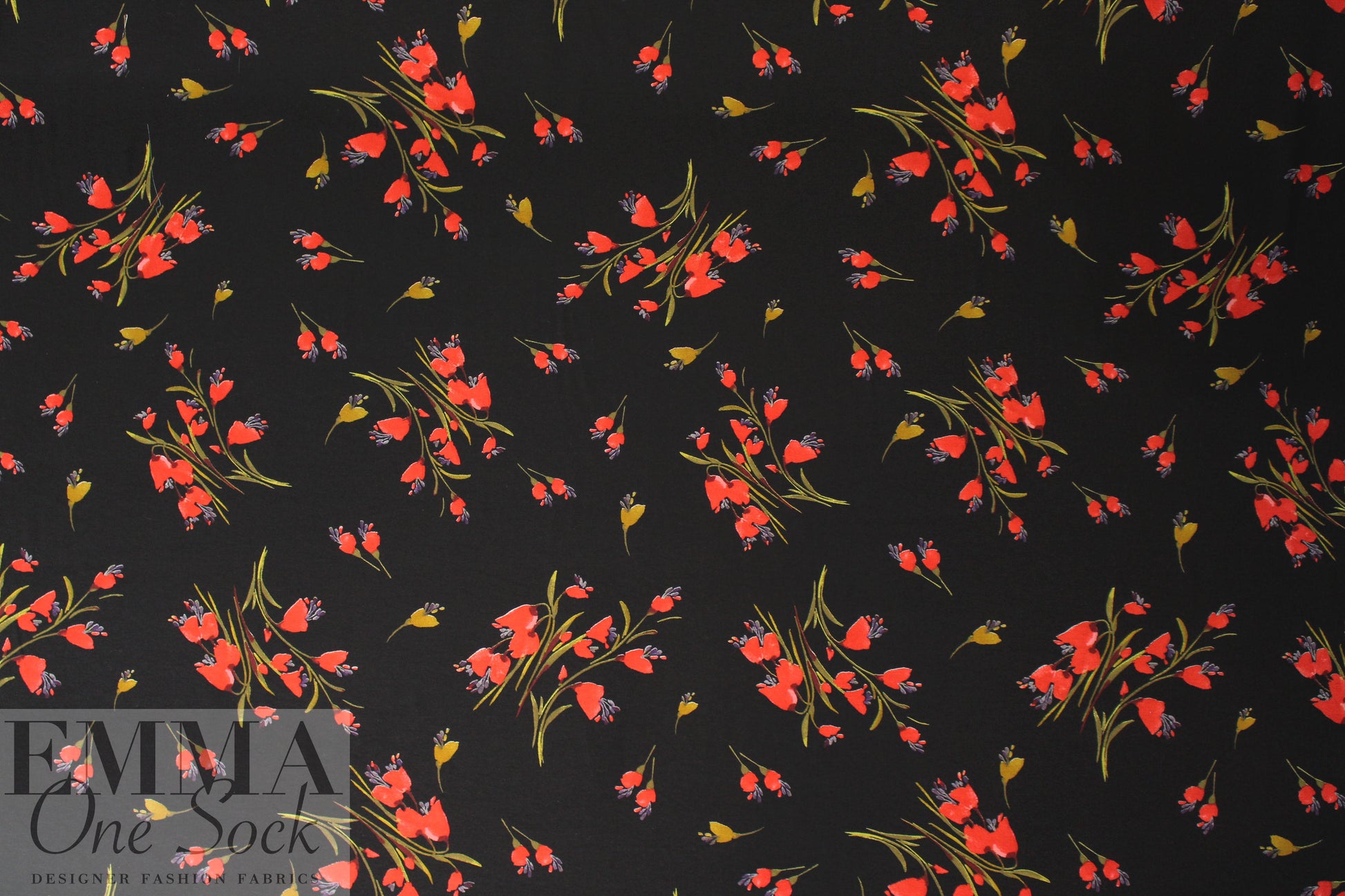 German red bouquet floral digital knit .875 yds
