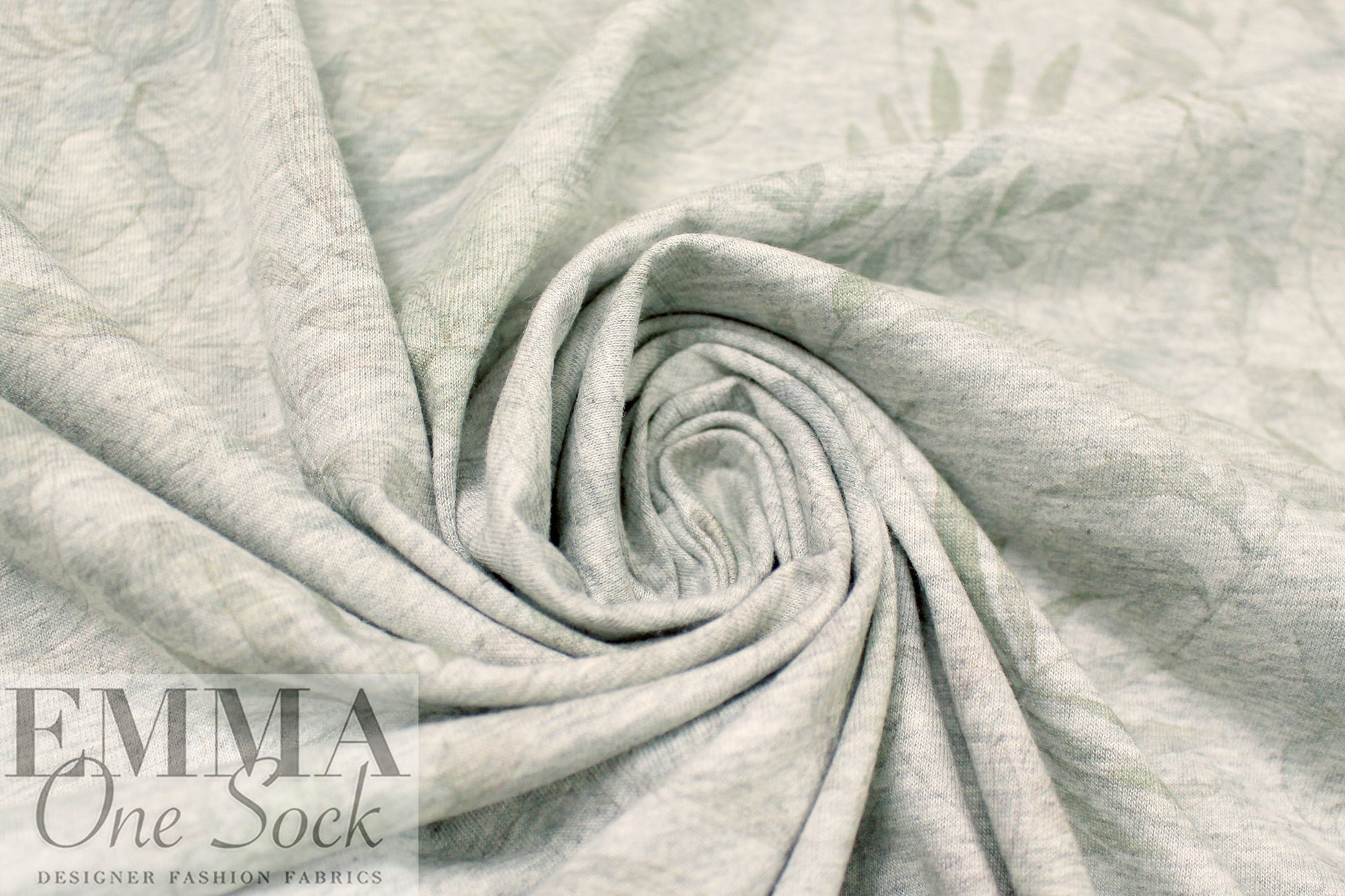 Karen K. 'quiet study' floral printed cotton knit - heather grey .875 yds