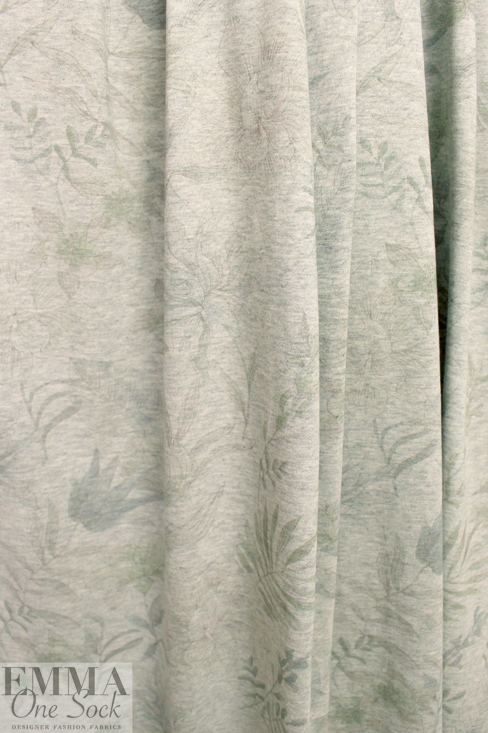 Karen K. 'quiet study' floral printed cotton knit - heather grey .875 yds