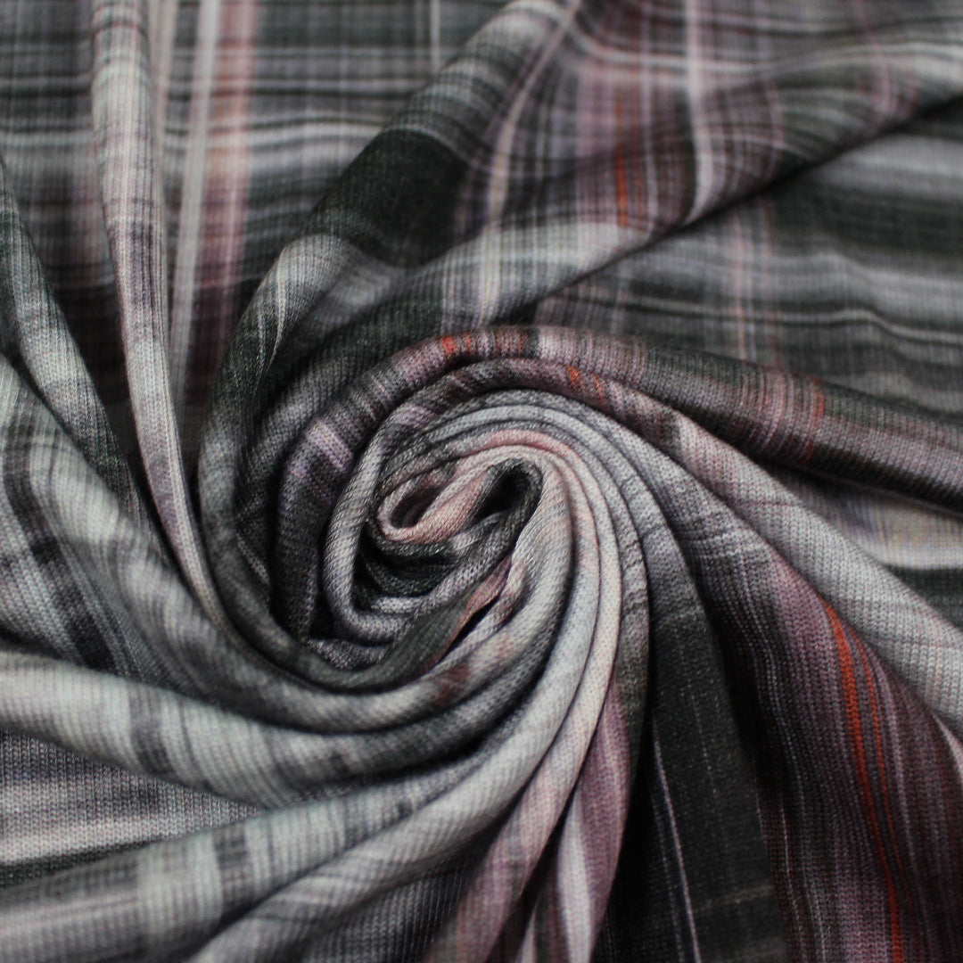 Italian 'quiet plaid' viscose/spandex knit