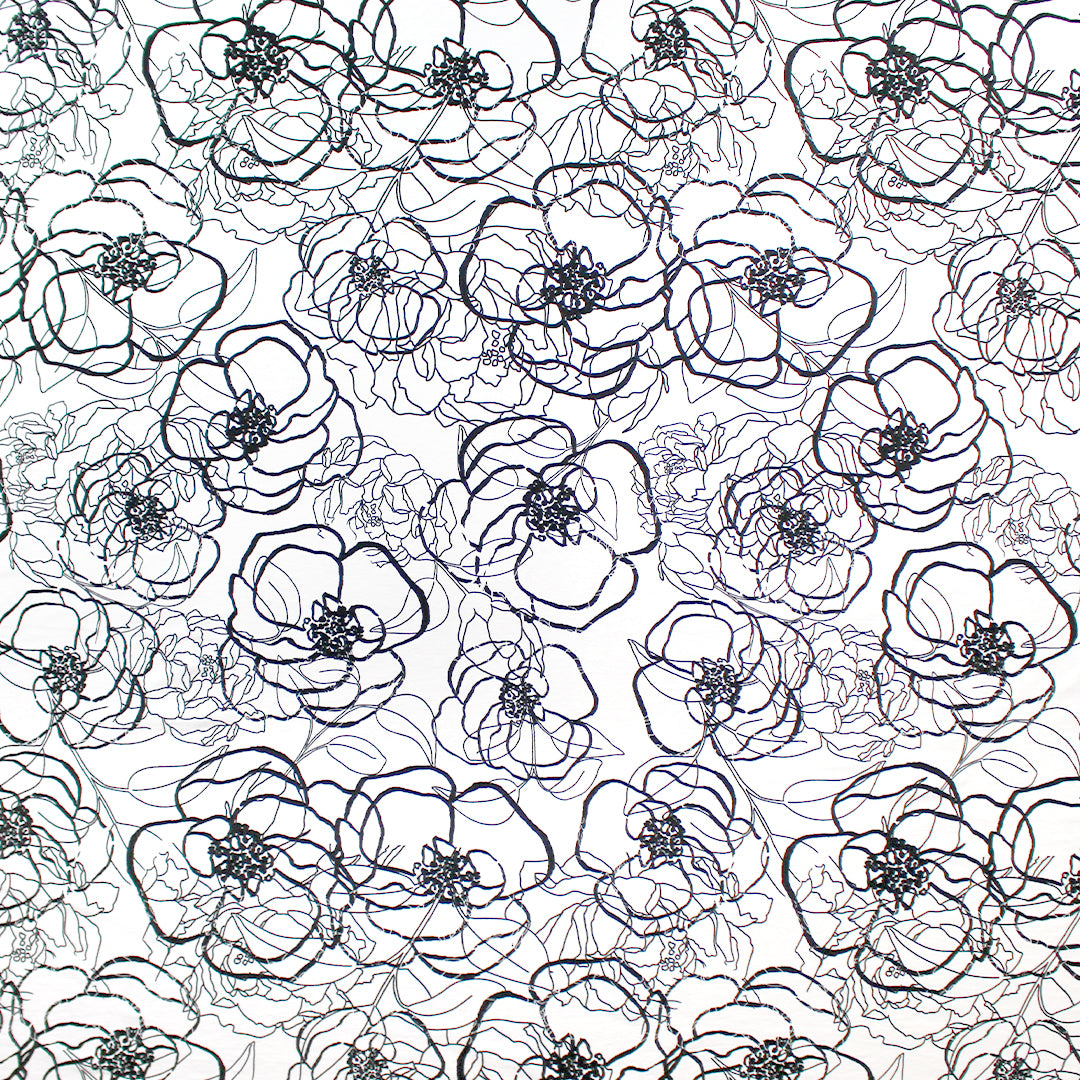 'sketchy blossoms' printed stretch viscose knit 1.5 yd