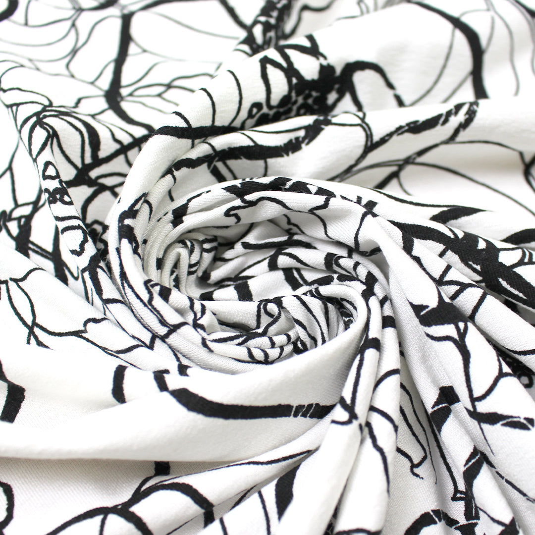 'sketchy blossoms' printed stretch viscose knit 1.5 yd