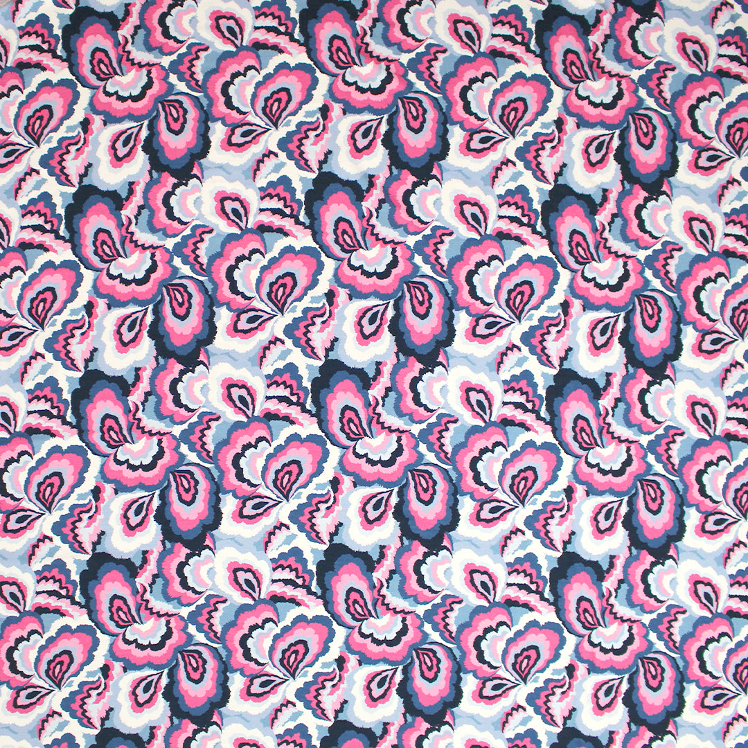 'marble flow' stretch viscose knit - indigo/denim/rose 2.5 yds