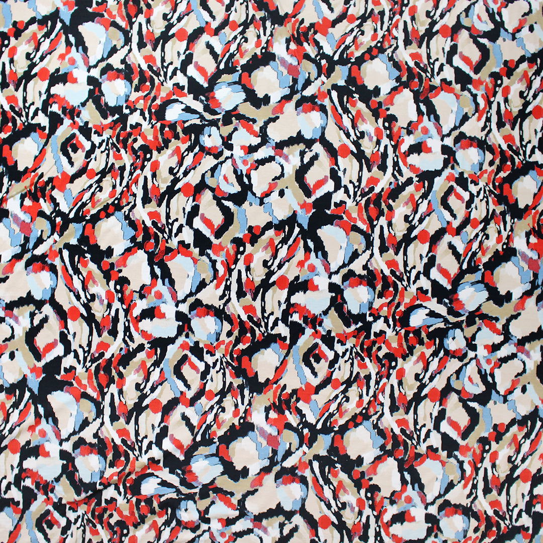 'crystal view' stretch viscose knit - crimson/light denim 1.5 yd