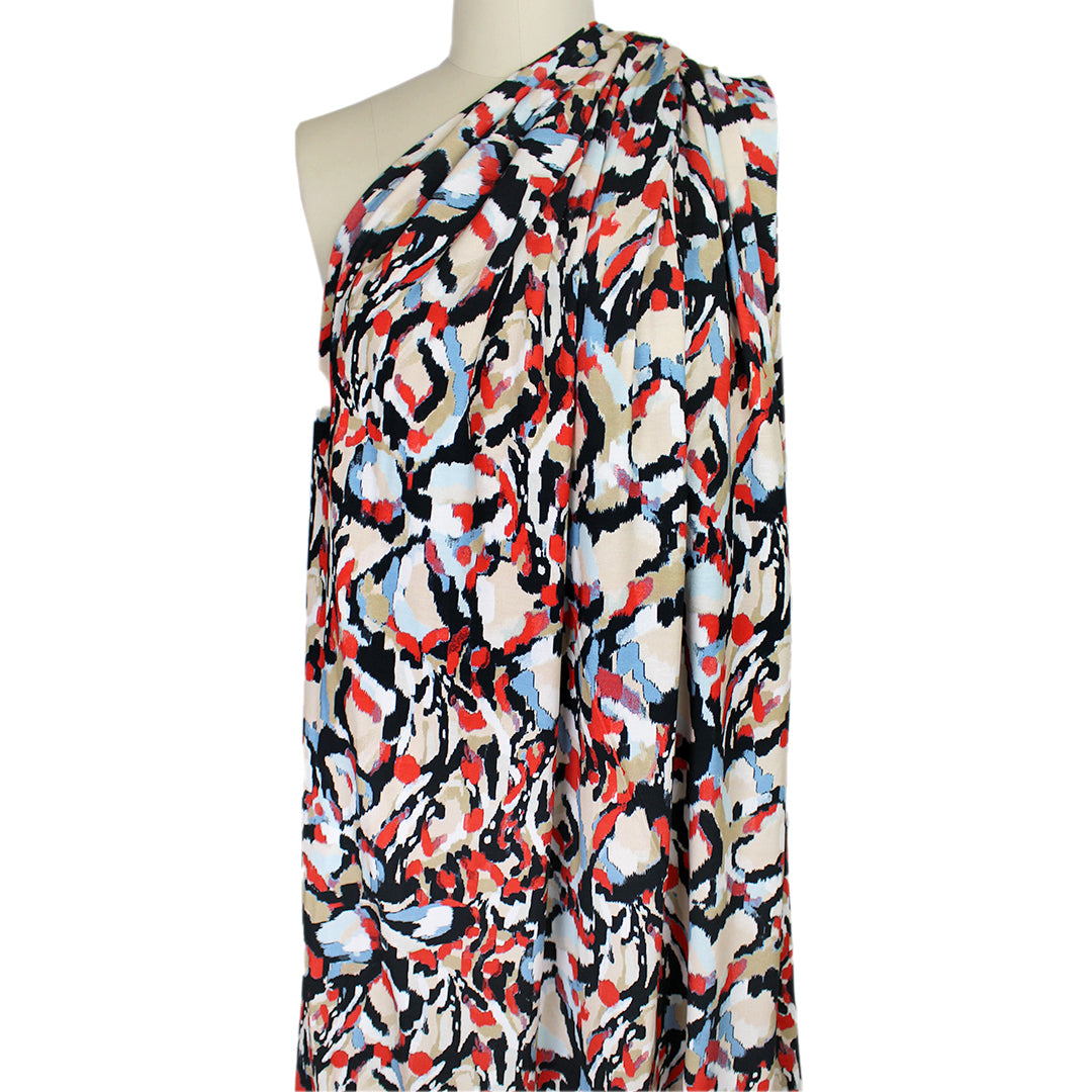 'crystal view' stretch viscose knit - crimson/light denim 2 yd