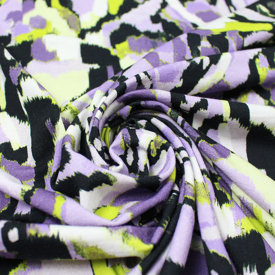 'crystal view' stretch viscose knit - lavender/chartreuse 1.75 yd