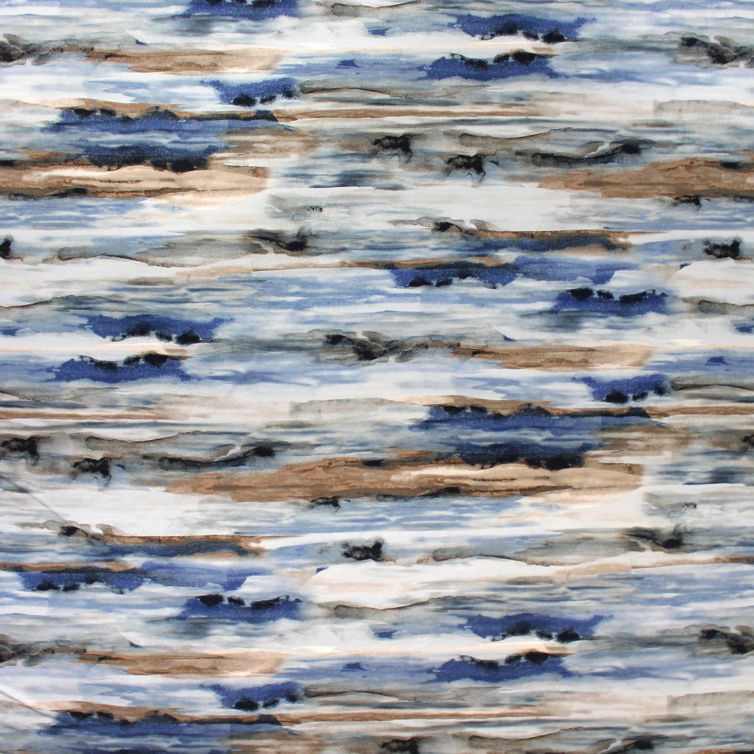 'horizons' stretch viscose knit - denimy blues/earthtones 1.75 yds