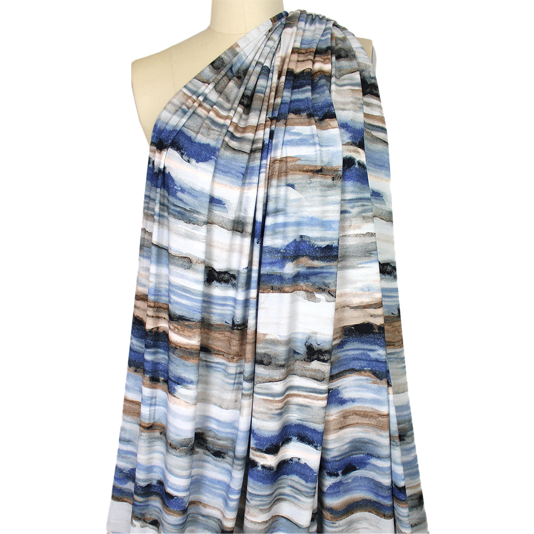 'horizons' stretch viscose knit - denimy blues/earthtones