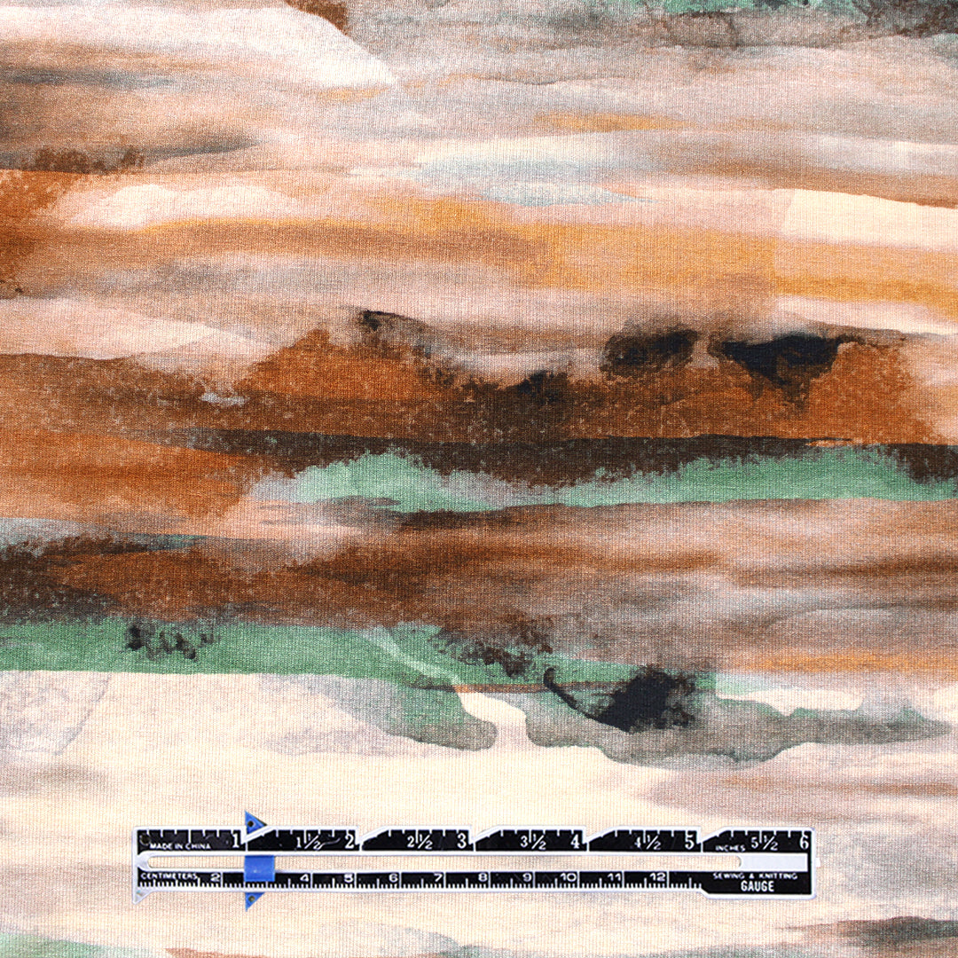 'horizons' stretch viscose knit - jade/rust/gray 1 yard