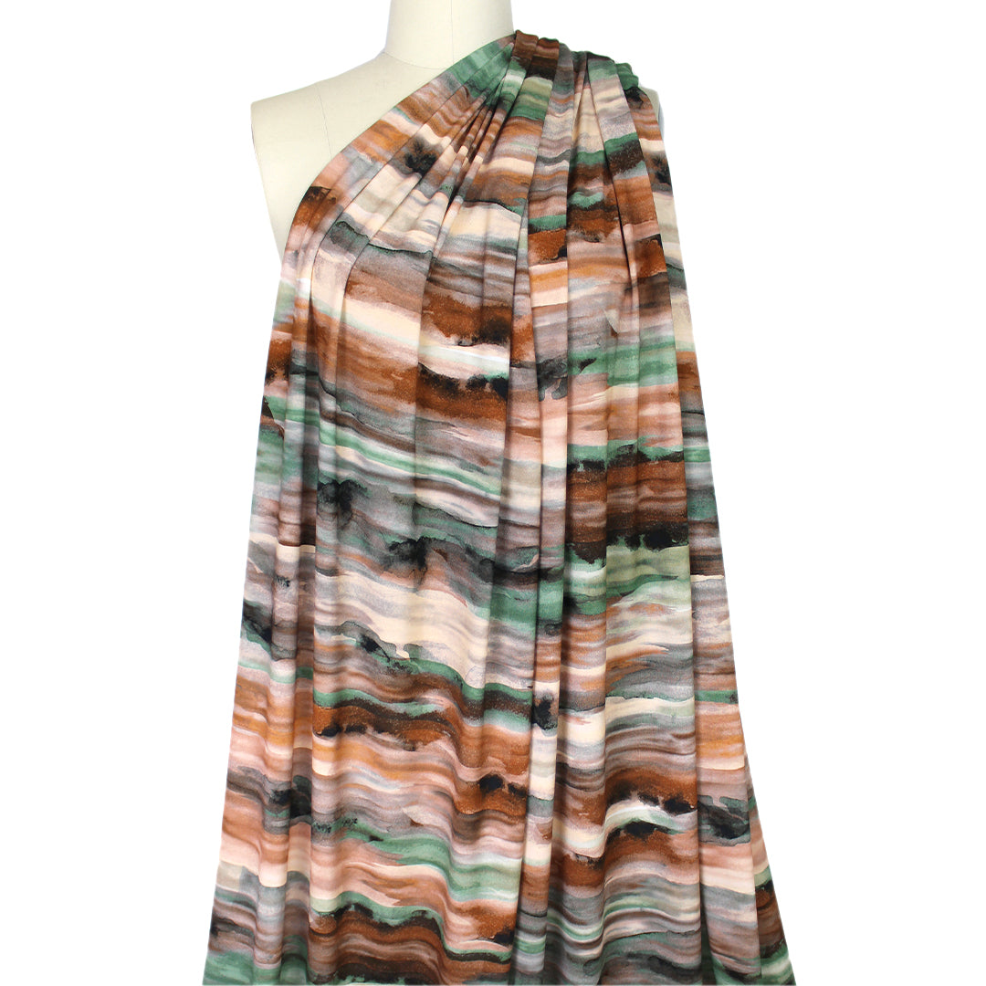 'horizons' stretch viscose knit - jade/rust/gray 1 yard