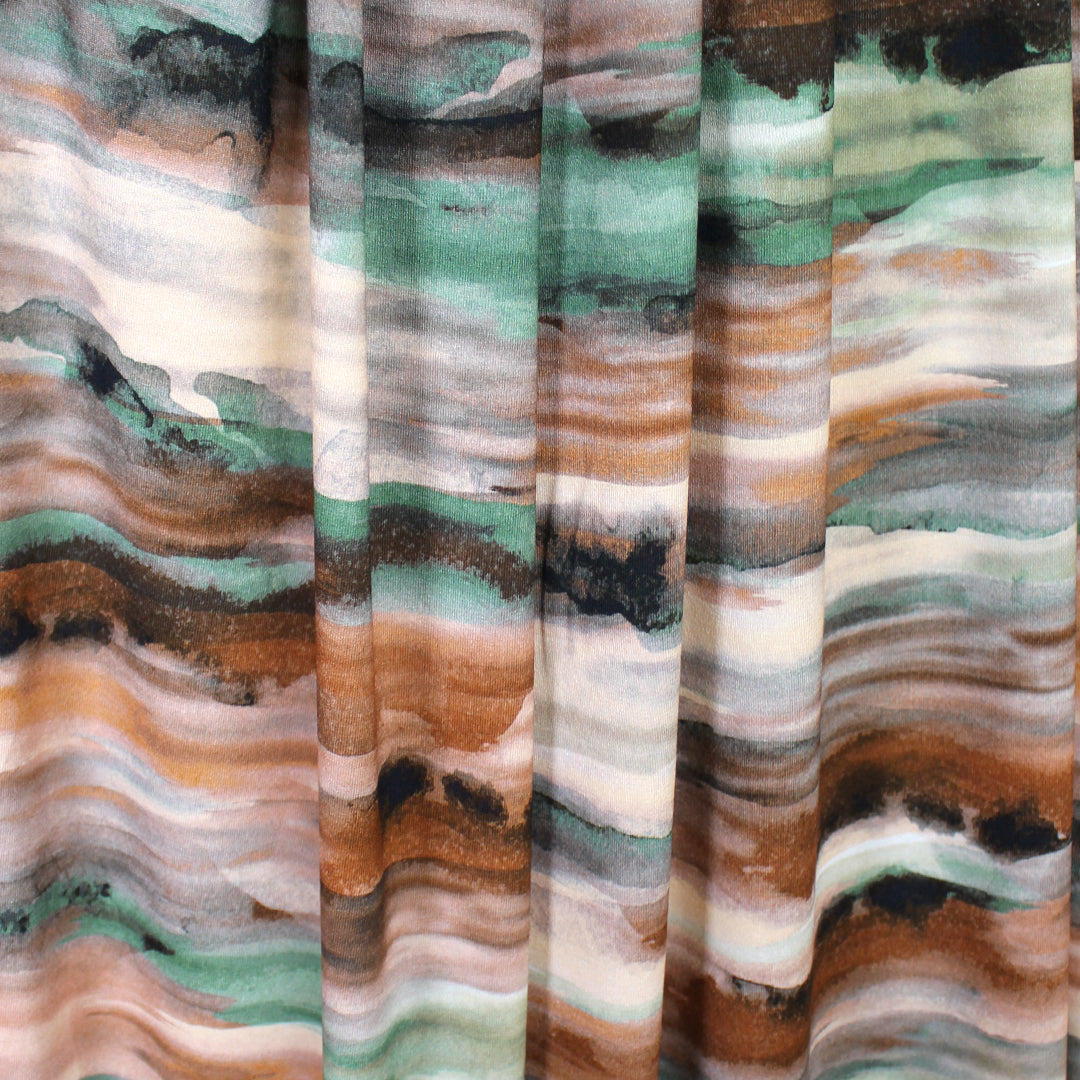 'horizons' stretch viscose knit - jade/rust/gray 1 yard