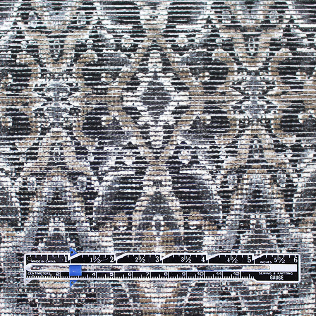 'diamondback scroll' viscose blend variegated knit - gray/taupe .9 yds