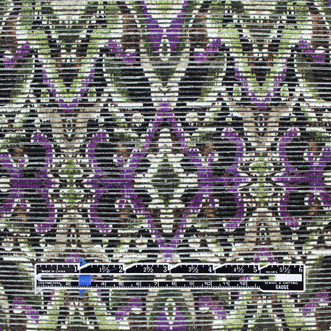 'diamondback scroll' viscose blend variegated knit - violet/loden 1.25 yds
