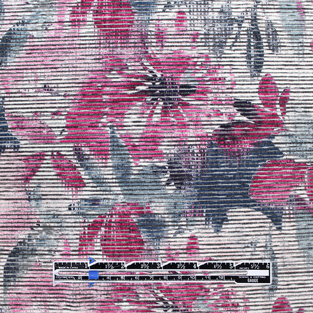 'fuchsia flowers' viscose blend variegated knit 1.5 yds