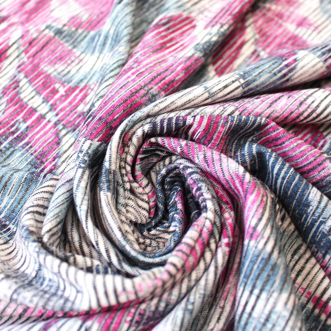 'fuchsia flowers' viscose blend variegated knit 1.5 yds
