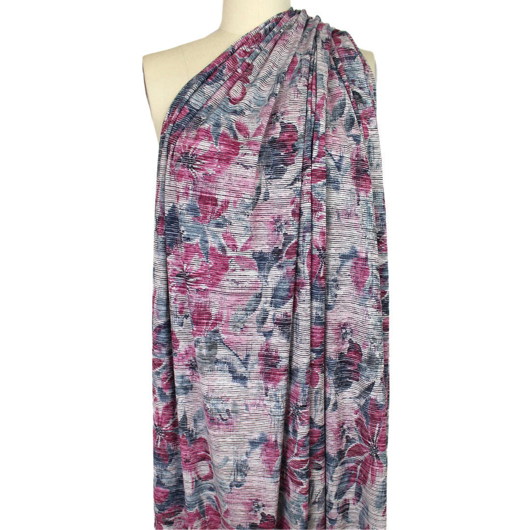 'fuchsia flowers' viscose blend variegated knit