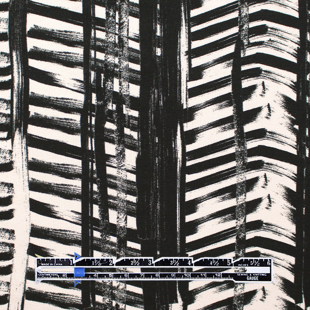 'edgy brushstrokes' stretch viscose knit - black/ecru 1.25 yds