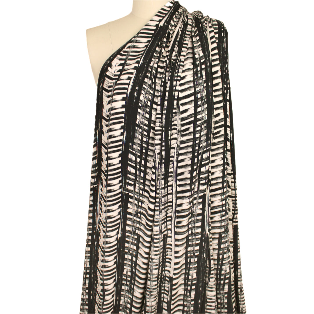 'edgy brushstrokes' stretch viscose knit - black/ecru 1.25 yds
