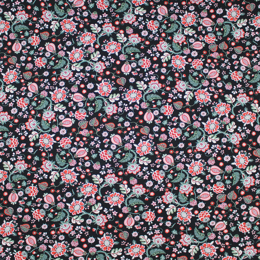 Italian 'floral on black' viscose/spandex knit