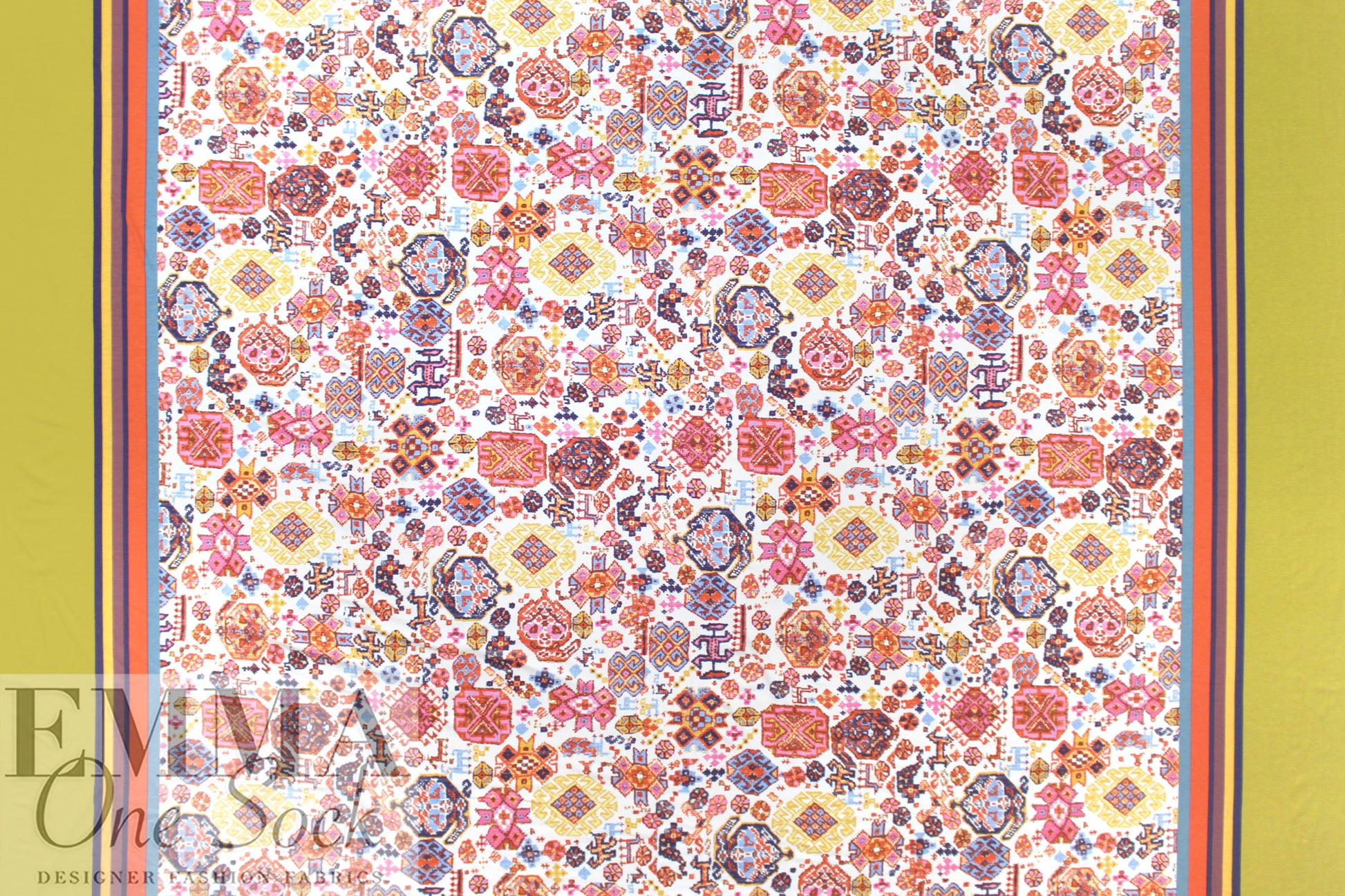 French 'Persian medallion' striped border viscose/lycra knit 2 yd