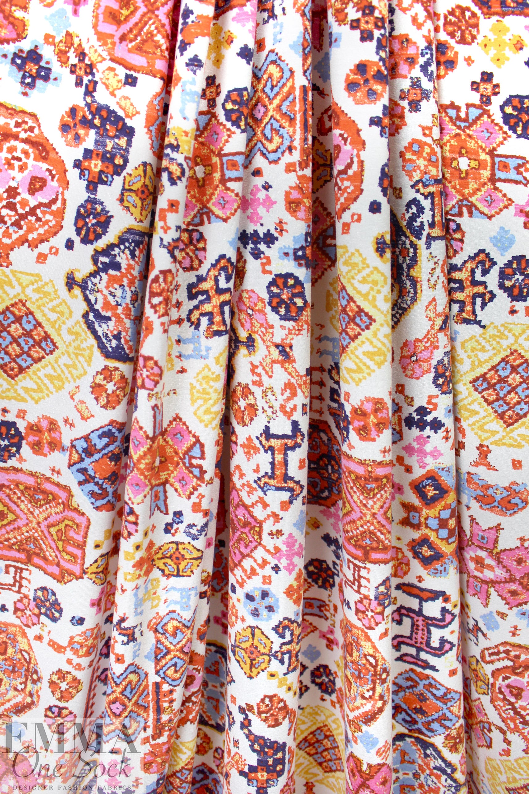 French 'Persian medallion' striped border viscose/lycra knit 2 yd
