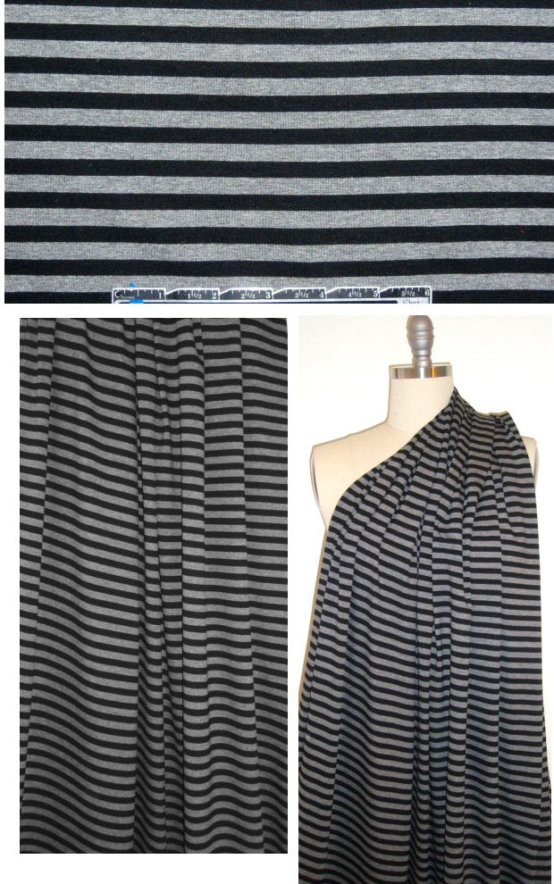 NY designer black/gray stripe rayon/lycra knit 1.875 yd