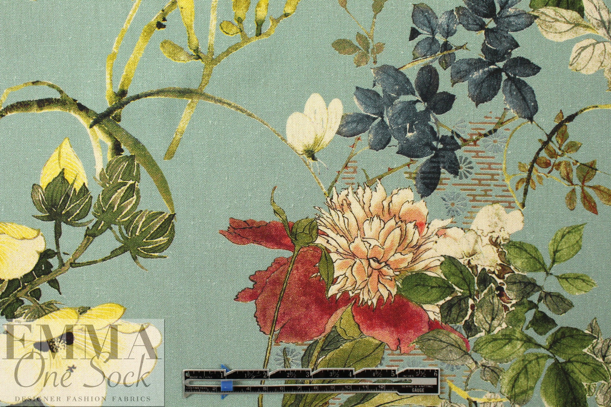 Italian 'botanical display' viscose/linen woven