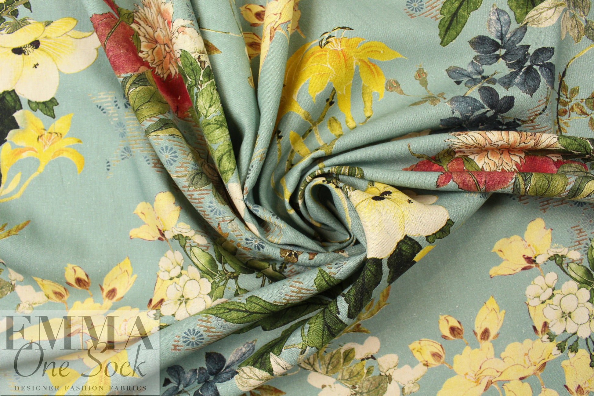 Italian 'botanical display' viscose/linen woven