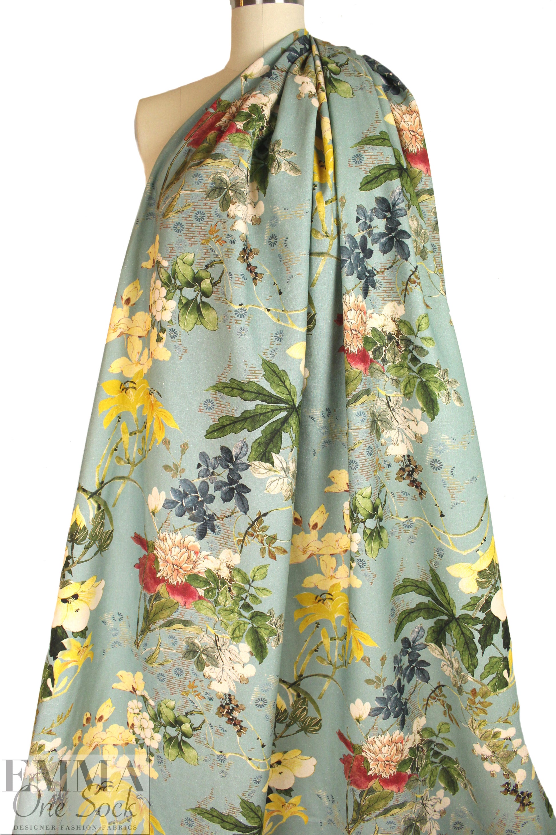 Italian 'botanical display' viscose/linen woven