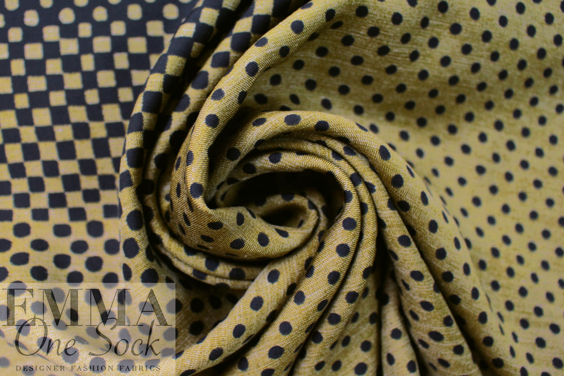 Italian 'dots to squares' viscose panel - black/bronze 3 panels 2.25 yd