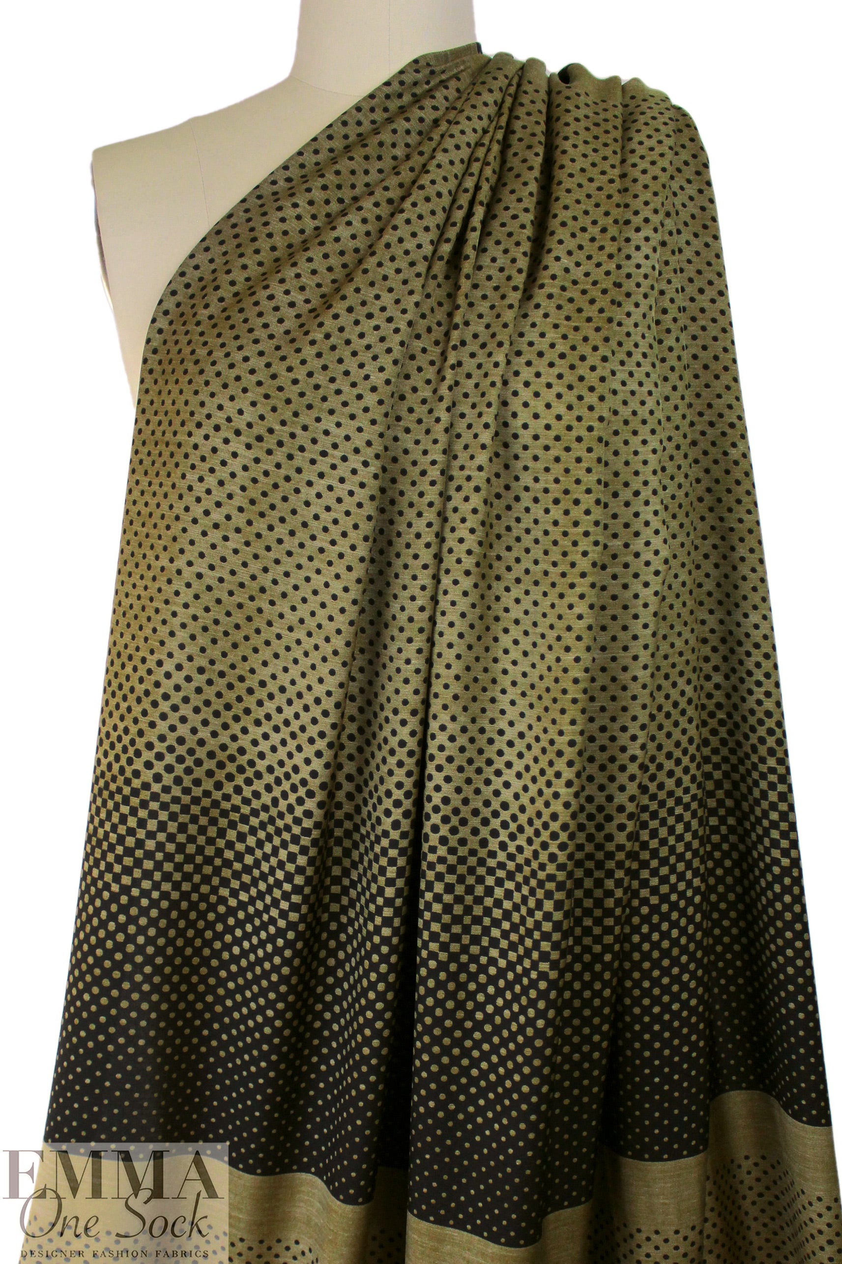 Italian 'dots to squares' viscose voile panel - black/bronze .75 yds - 1 Panel