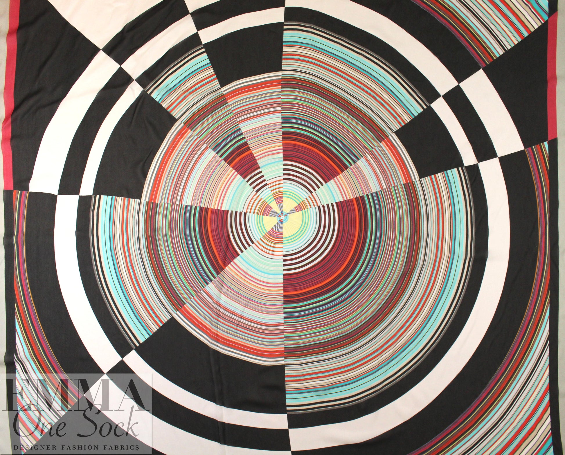 Italian 'spinning wheel' graphic panel viscose georgette 2.8 yd