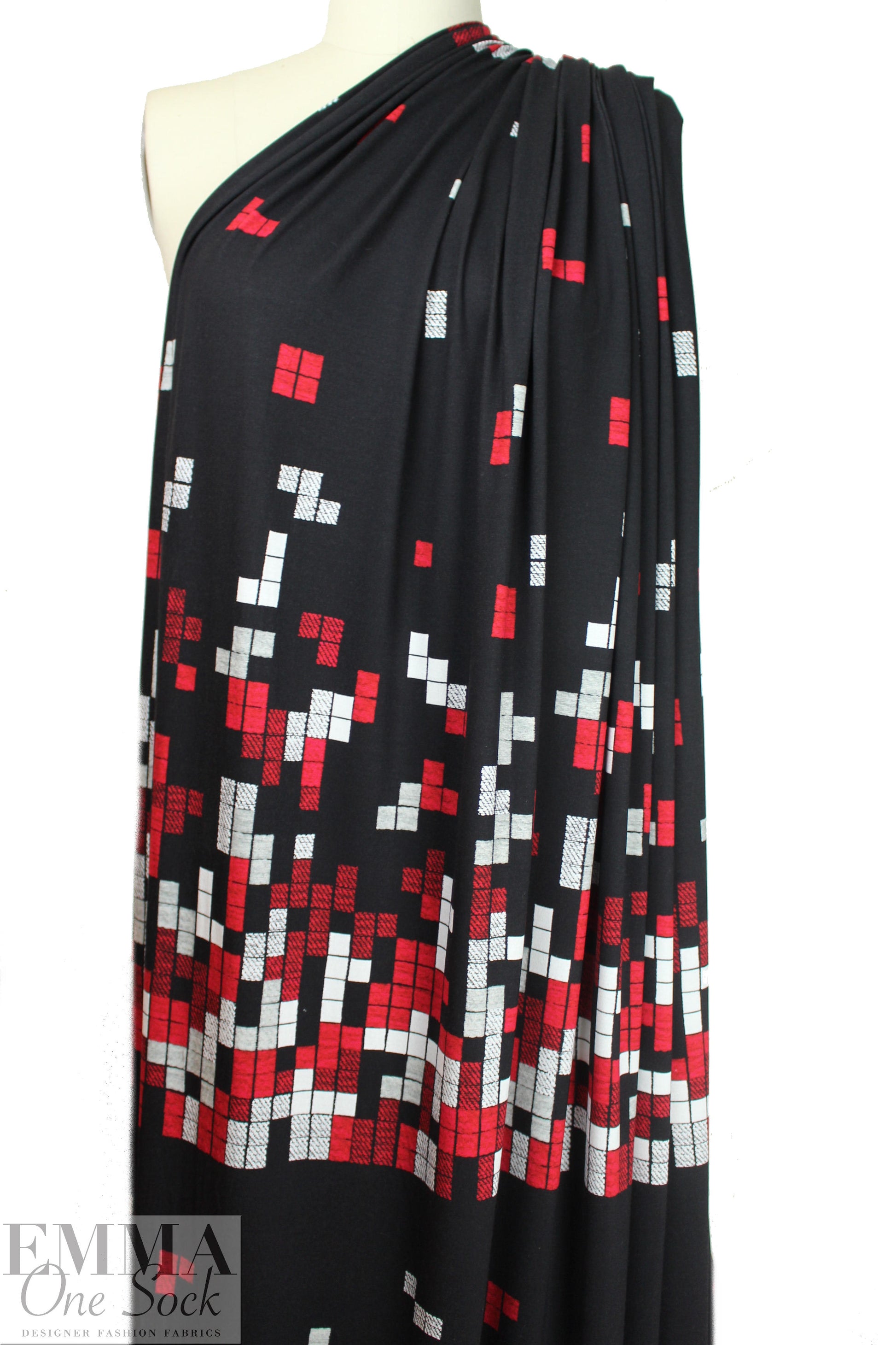 Italian tetris border viscose/spandex panel knit 1.66 yds, Minor Flaw