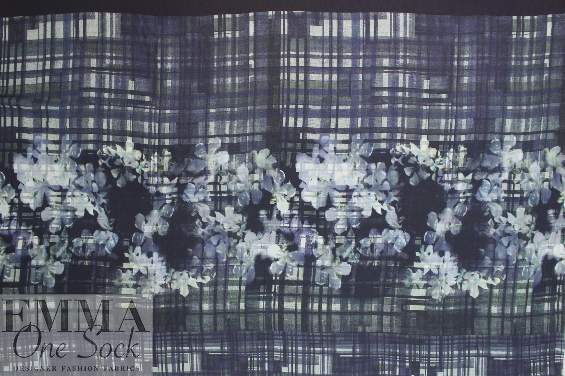 Italian viscose woven panel - plaid and petals 2 yd