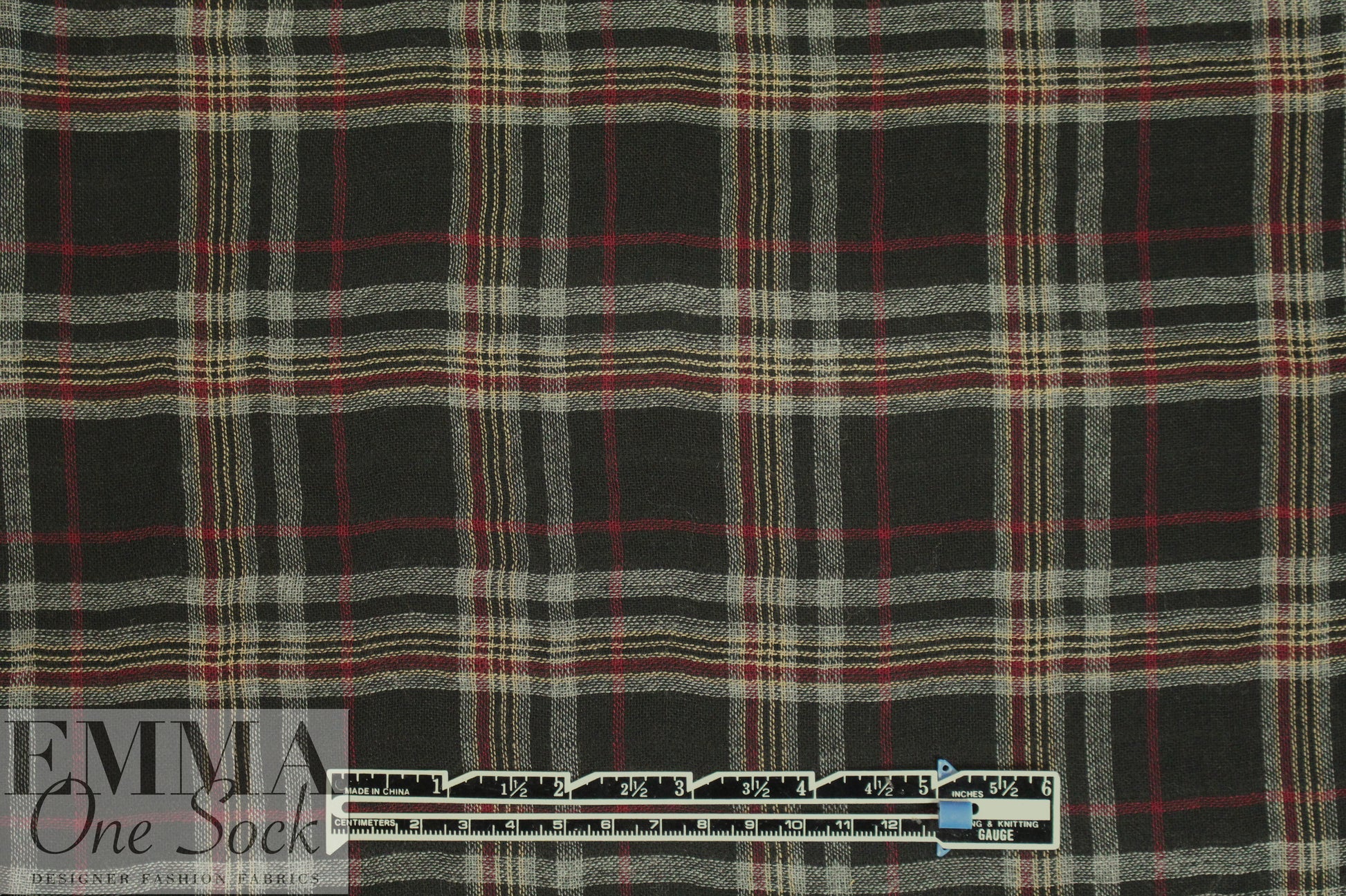 Italian cotton gauze plaid - black/cranberry .875 yds