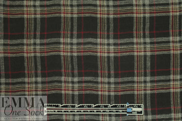 Italian cotton gauze plaid - black/cranberry .875 yds