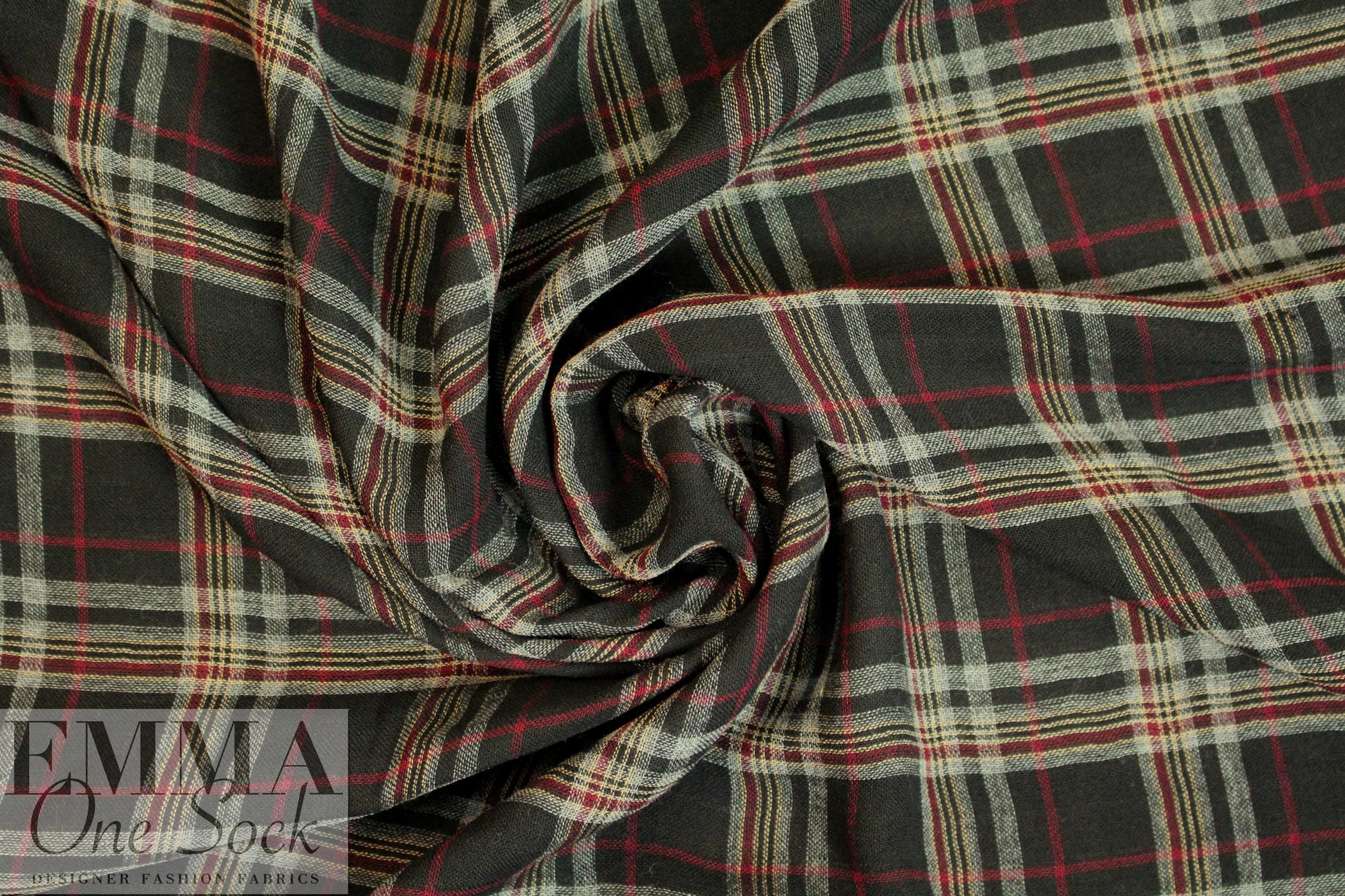 Italian cotton gauze plaid - black/cranberry