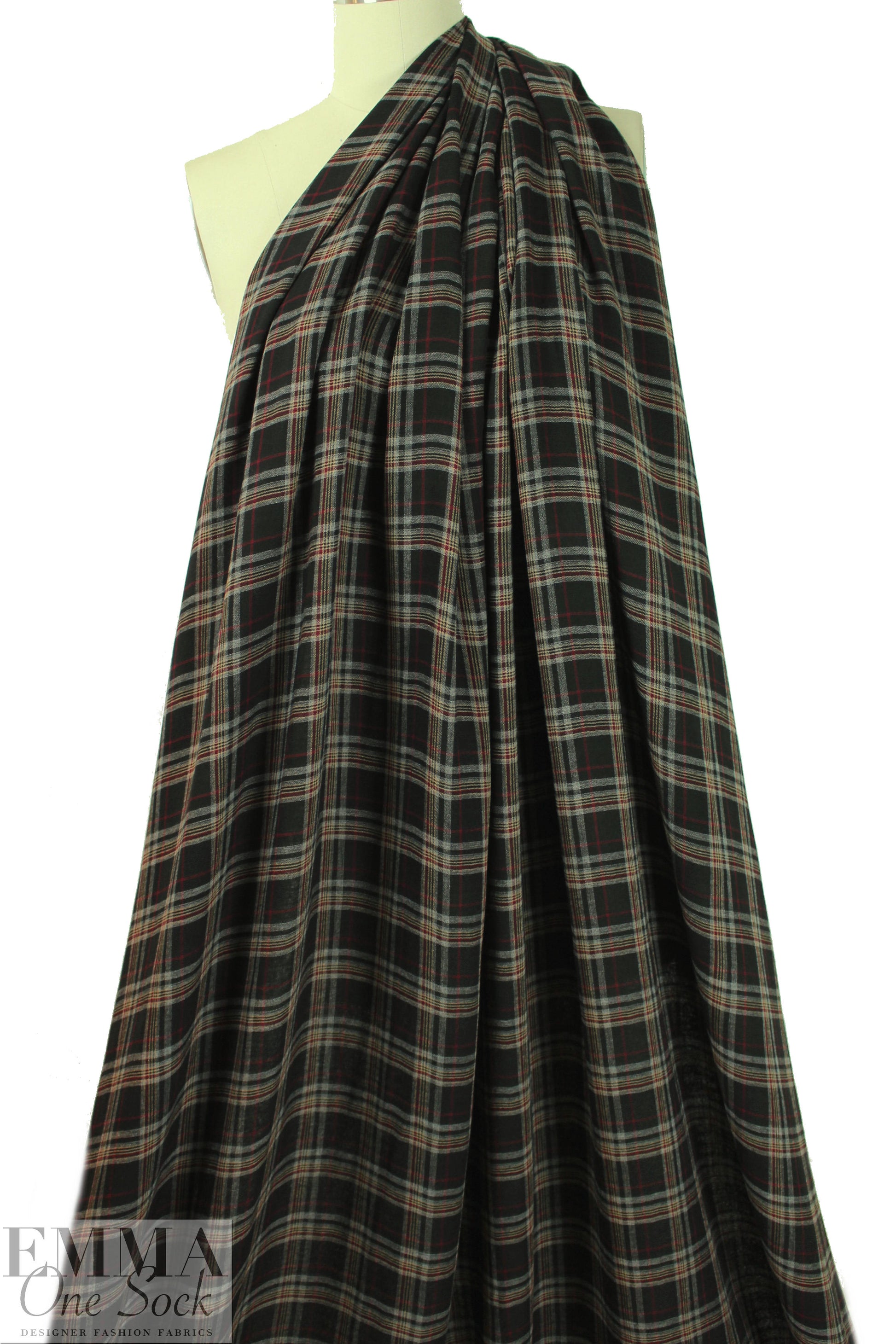 Italian cotton gauze plaid - black/cranberry .875 yds