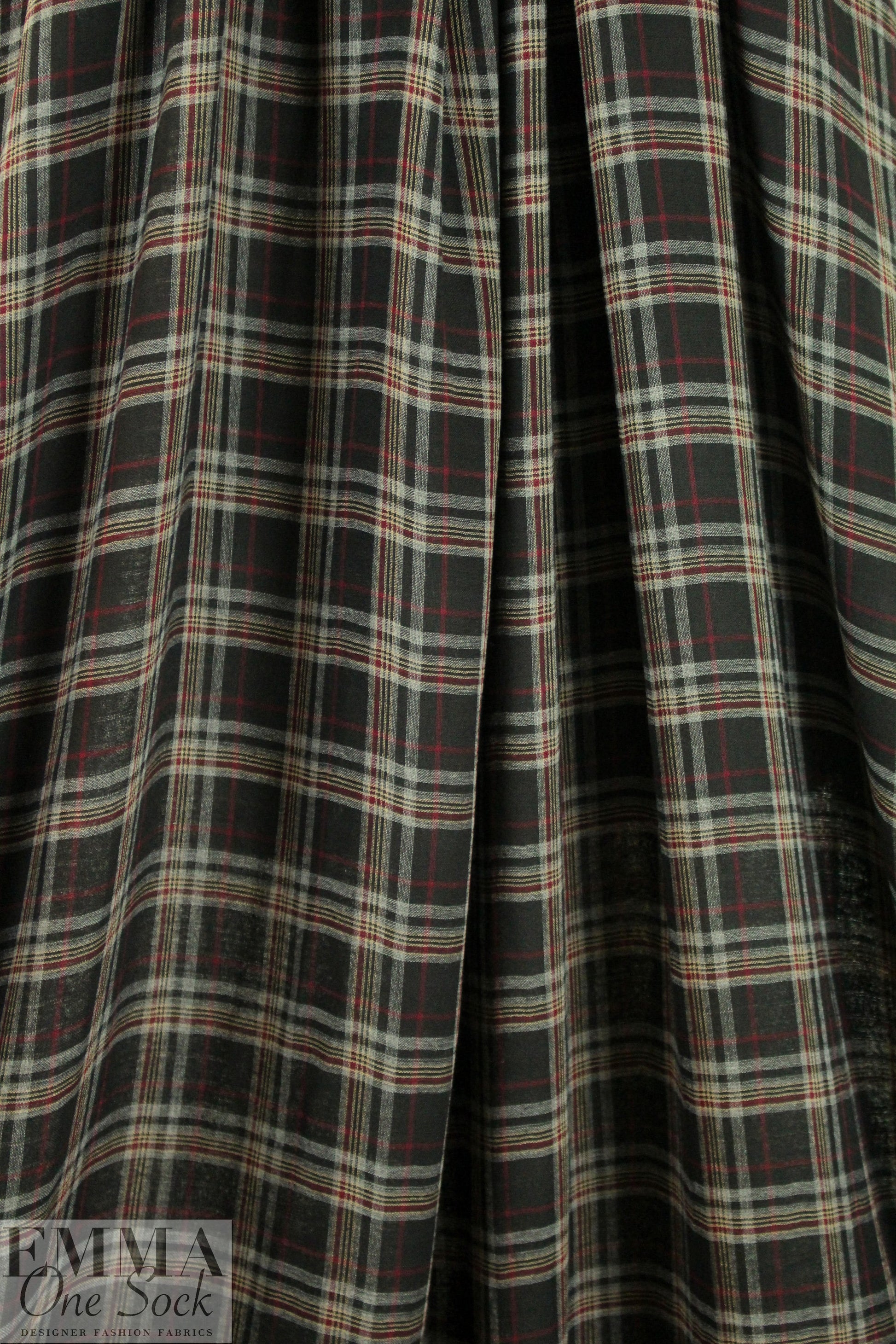 Italian cotton gauze plaid - black/cranberry
