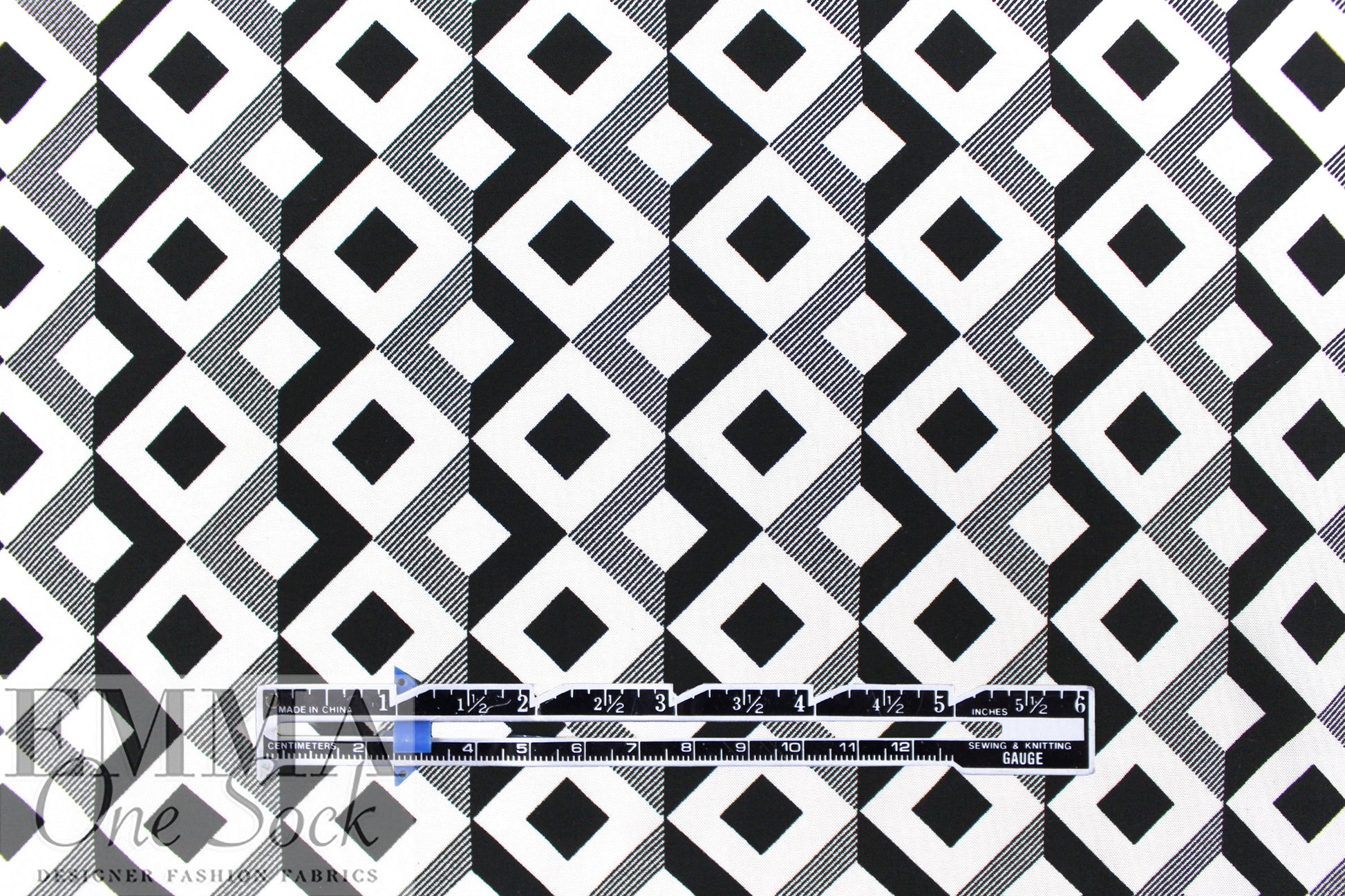 'diamond link' viscose woven - black/soft white Oeko-Tex cert. 1.25 yd