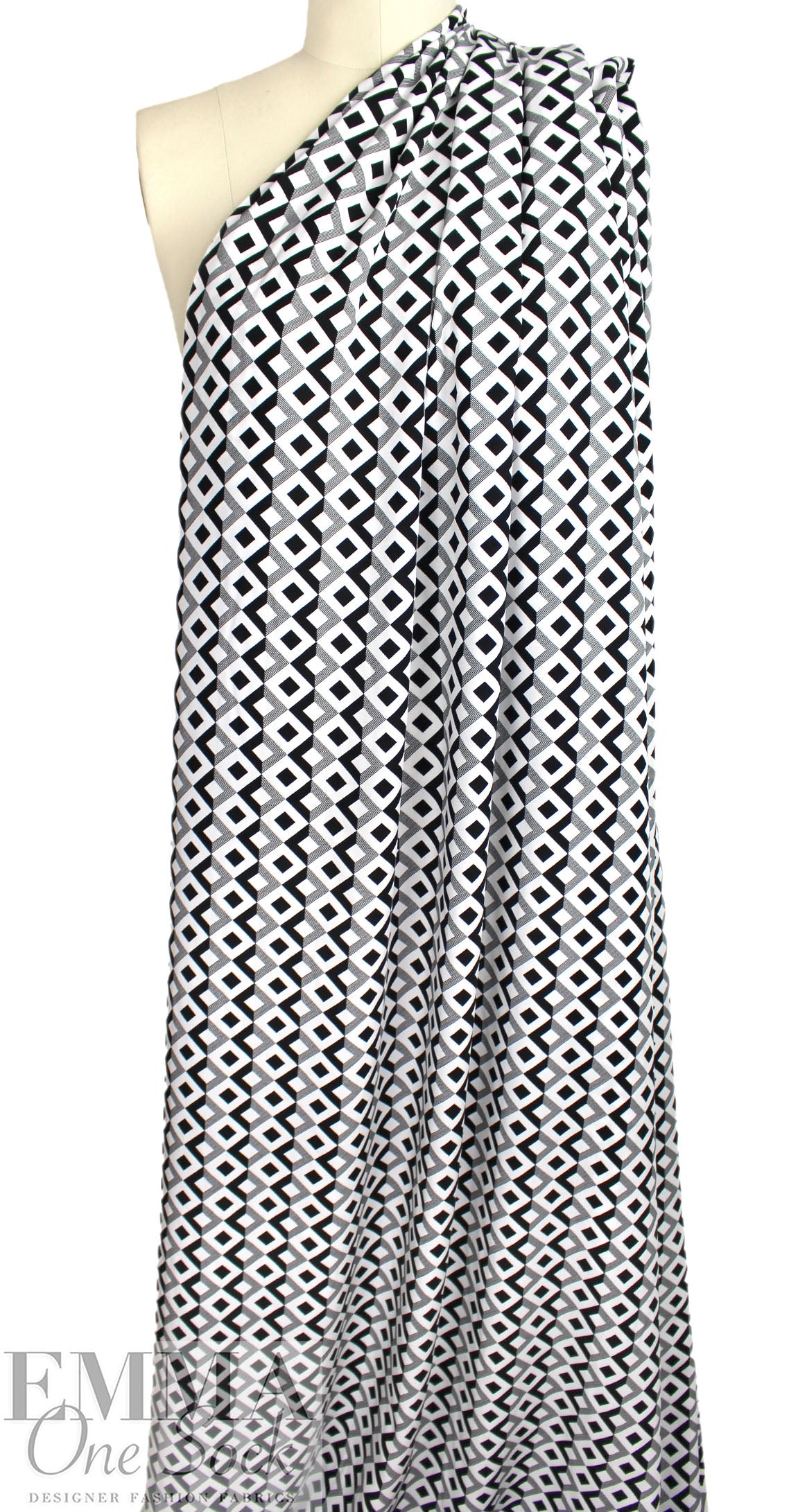 'diamond link' viscose woven - black/soft white Oeko-Tex cert. 1.25 yd