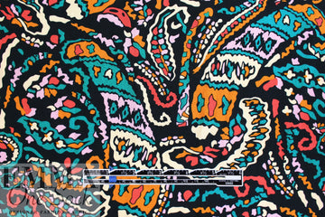 'lyrical paisley' viscose woven - black/multi 2 yd