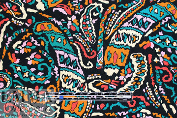 'lyrical paisley' viscose woven - black/multi 1.25 yd