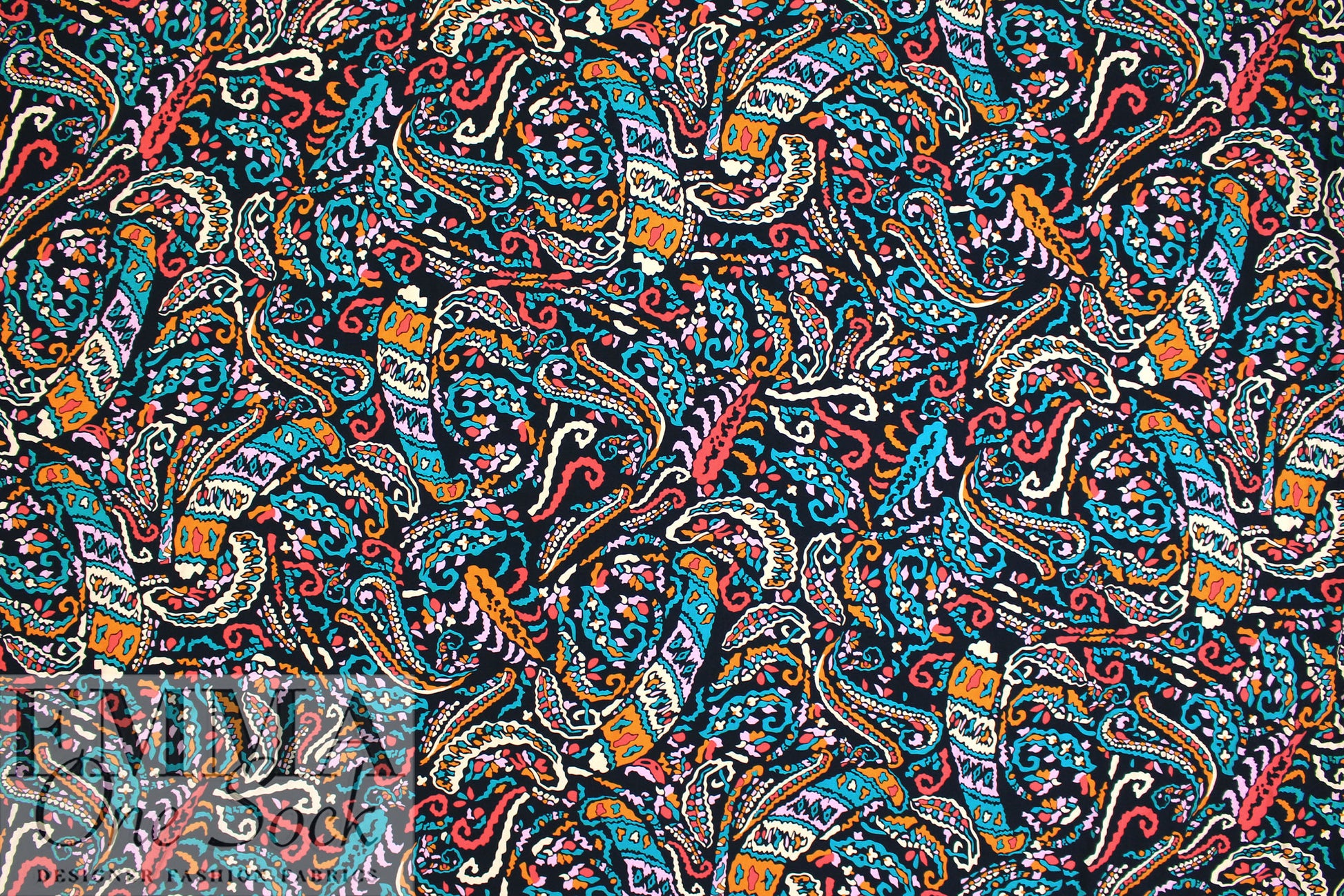 'lyrical paisley' viscose woven - black/multi 1.25 yd