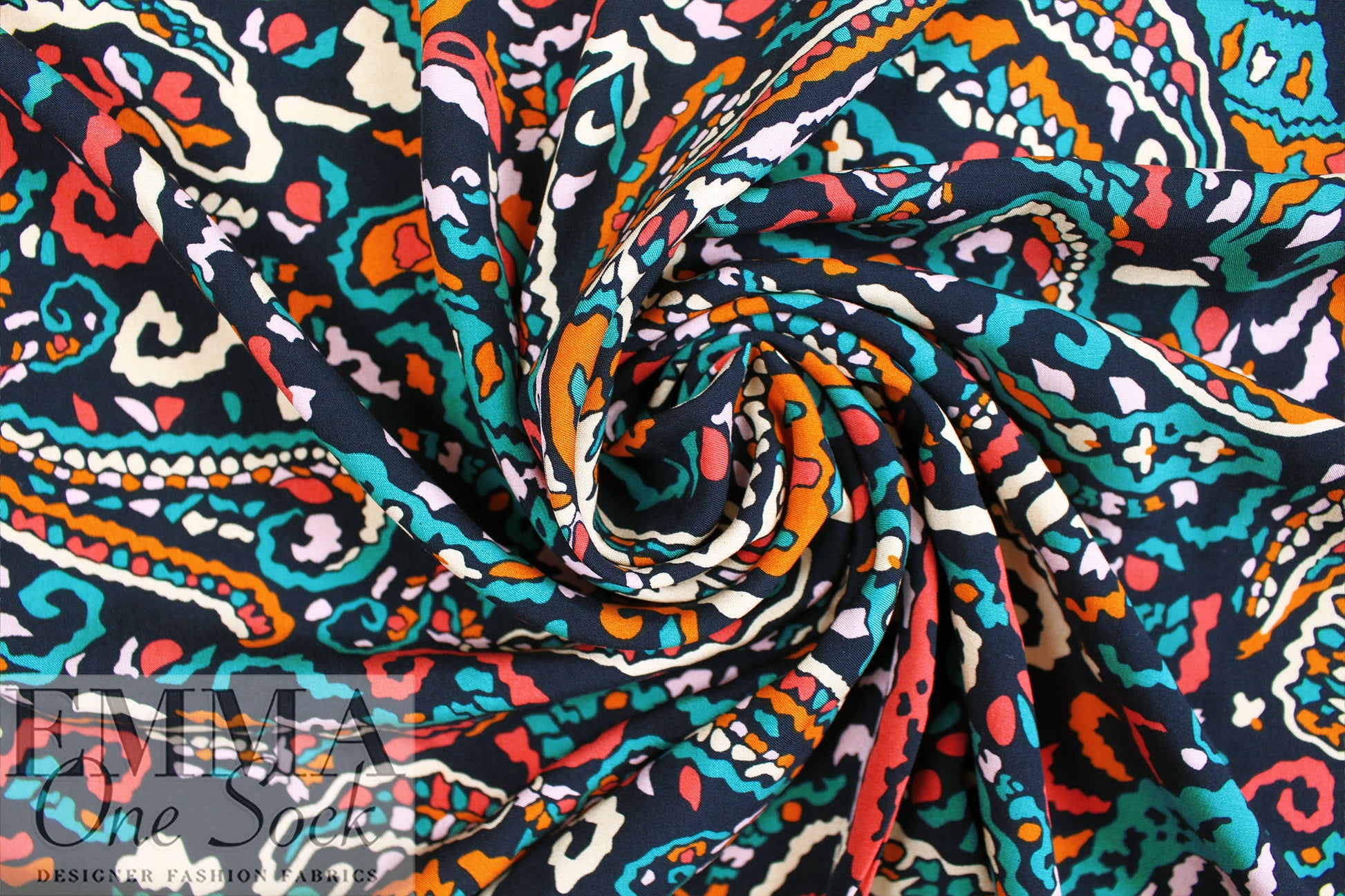 'lyrical paisley' viscose woven - black/multi 2 yd