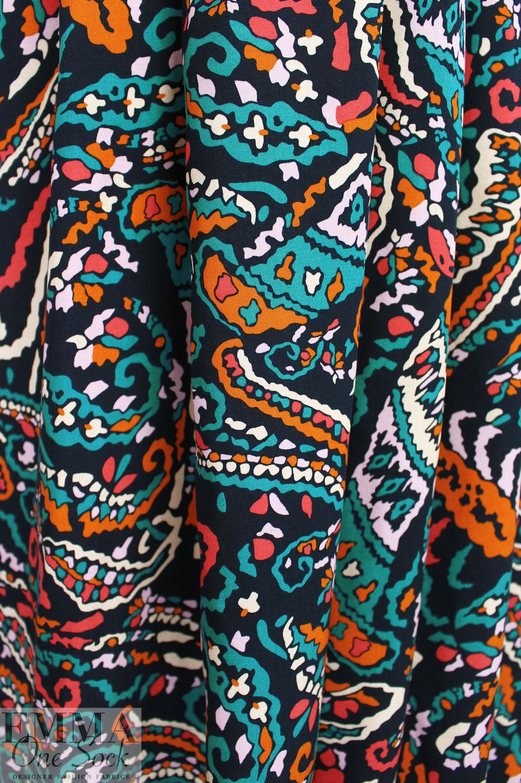 'lyrical paisley' viscose woven - black/multi 2 yd