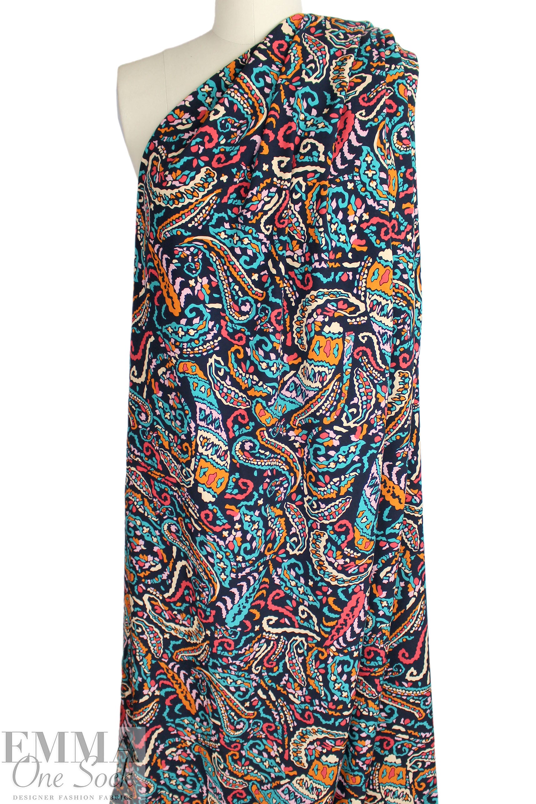 'lyrical paisley' viscose woven - black/multi 2 yd