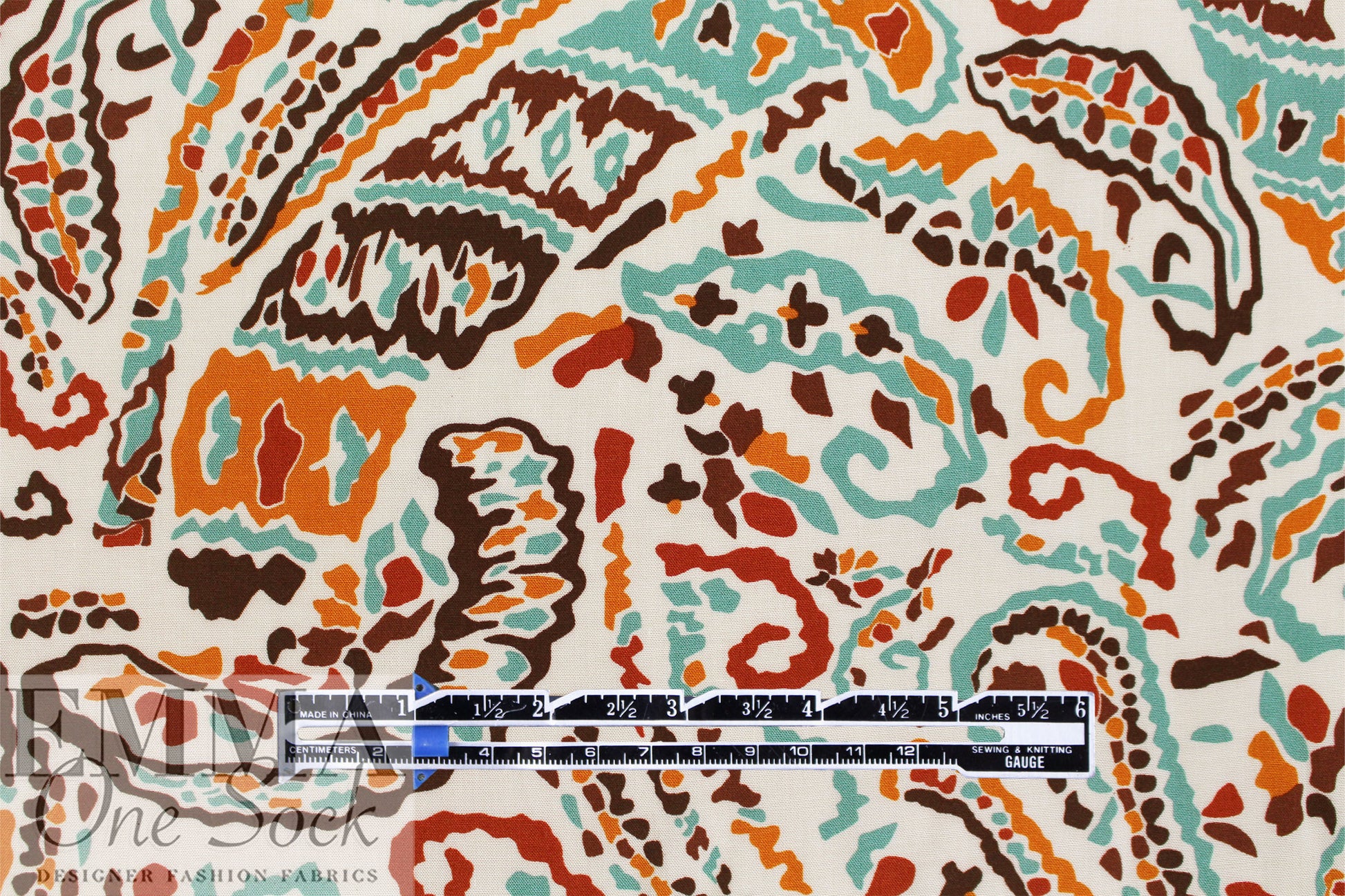 'lyrical paisley' viscose woven - ecru/multi .875 yds