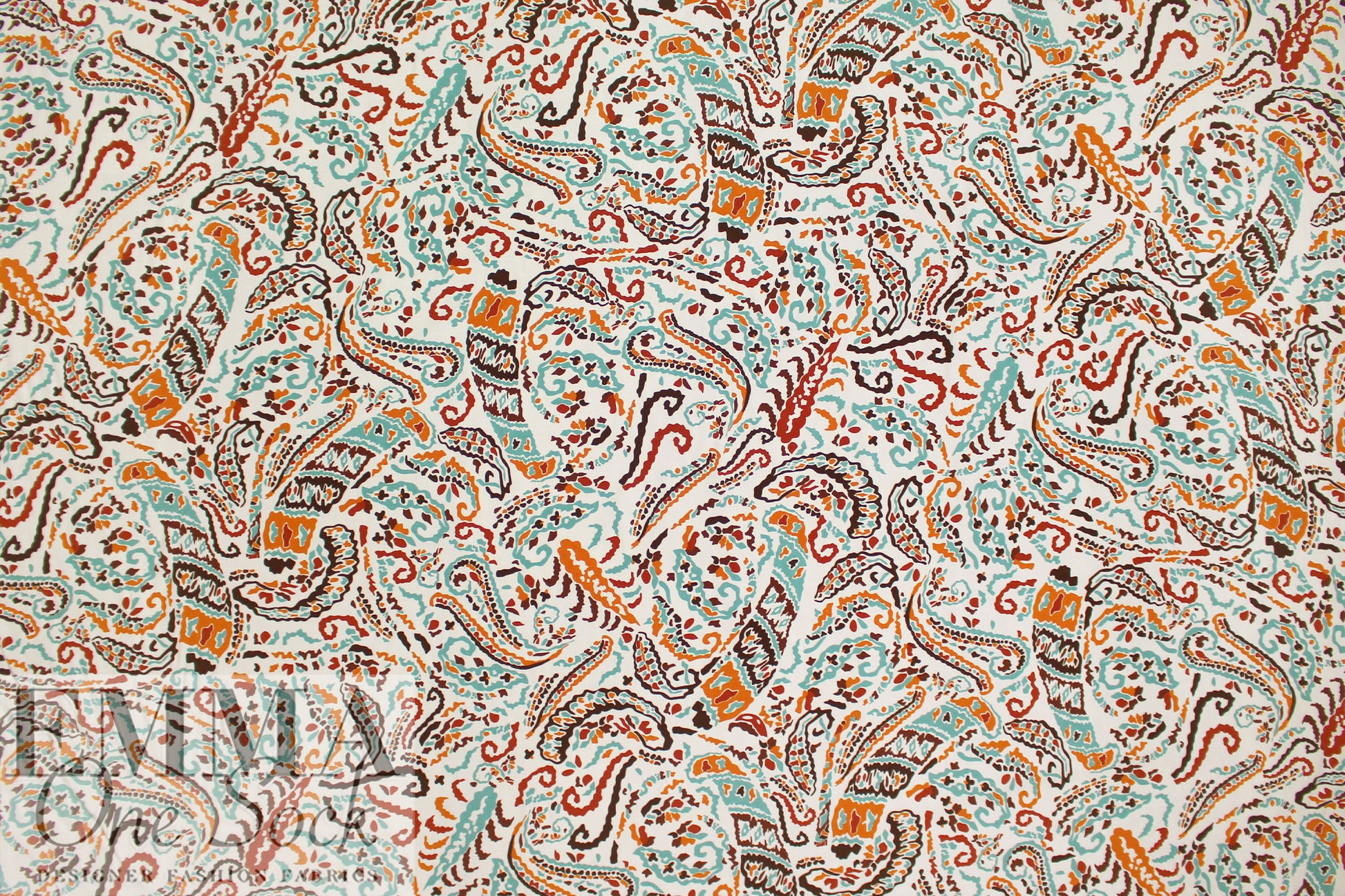 'lyrical paisley' viscose woven - ecru/multi 1.75 yd